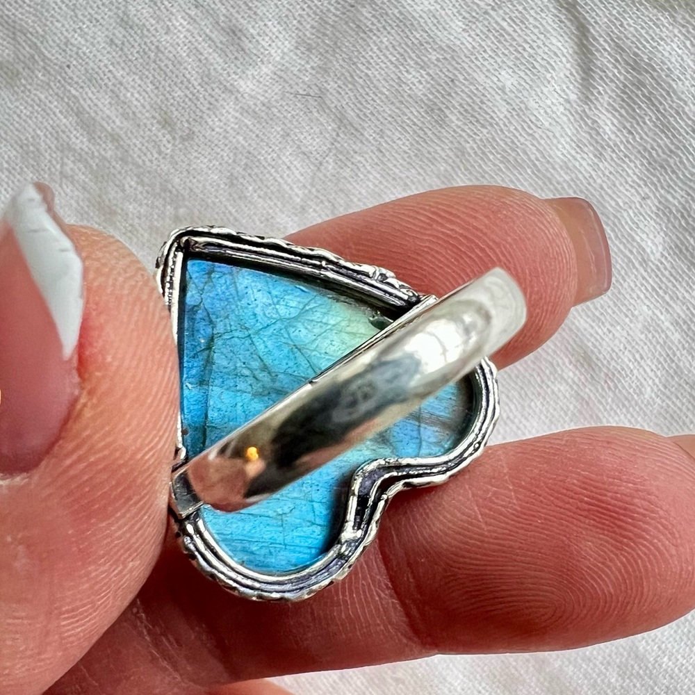 925 OMG GORGEOUS Flash Labradorite Heart ❤️ Ring 8 1/4 - Picture 9 of 10